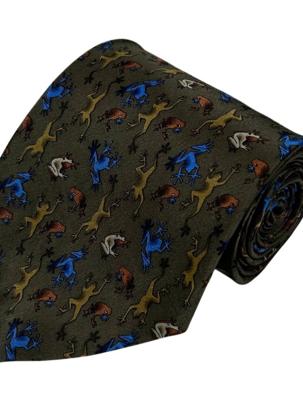 The Nature Conservancy Men's Olive Green Maki Frog Necktie Tie